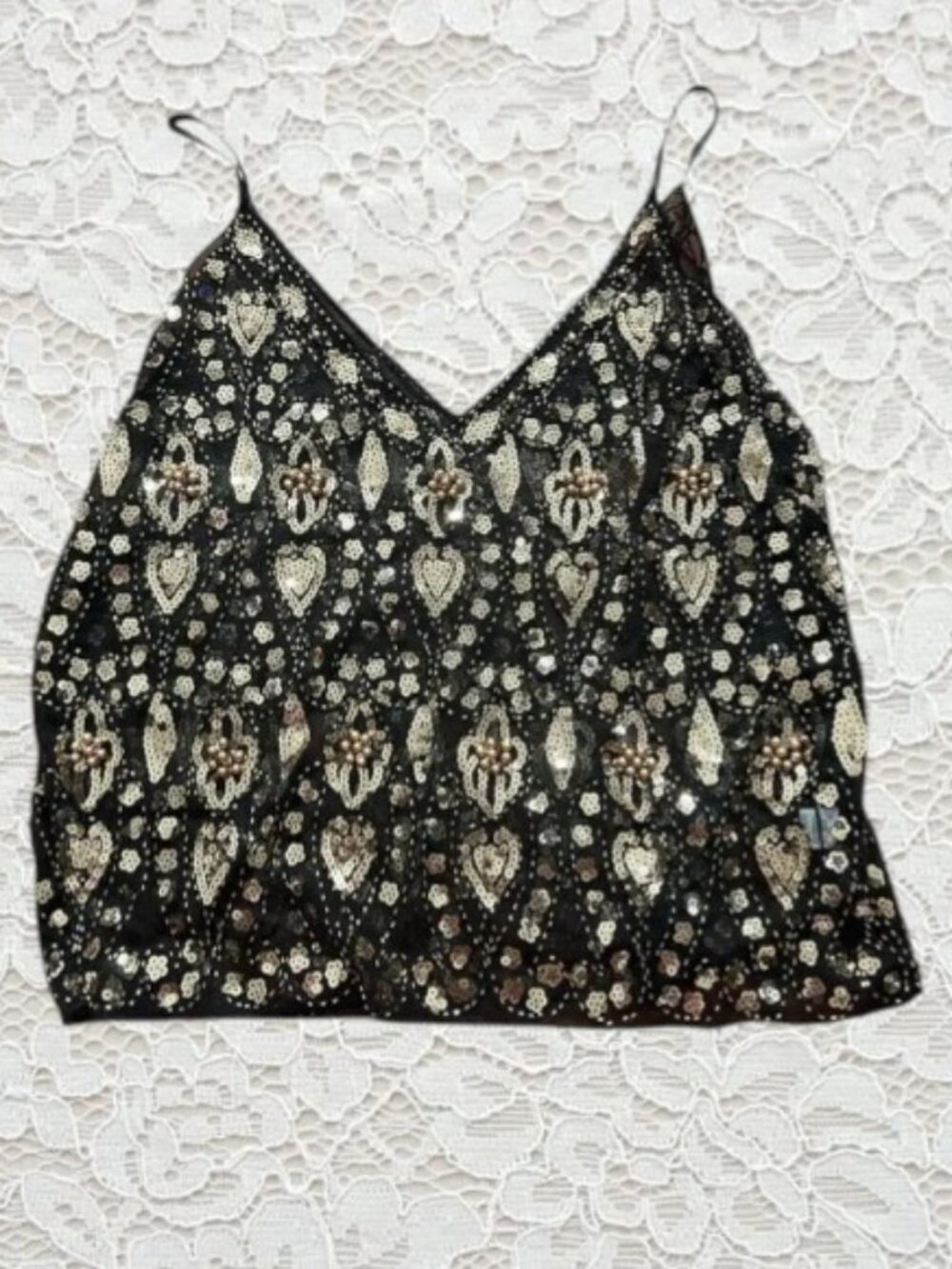 Y2K Western Embellished Mesh Black Gold Sequin Ibiza Tank Top